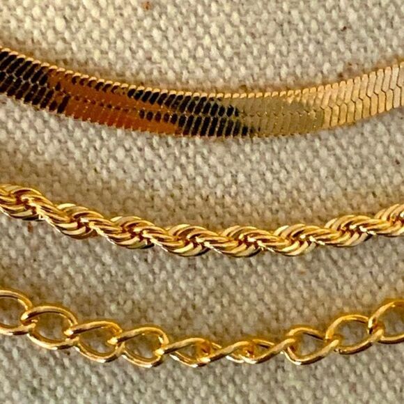 Men’s Gold Layered Necklaces Triple Strand Stacked Chain Necklace Stack NEW - Picture 6 of 6